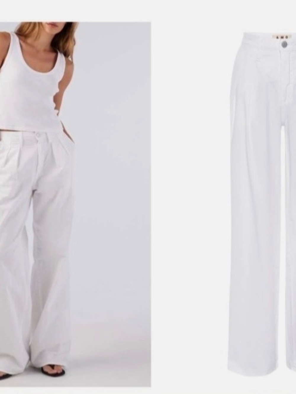 AMO Sheryl White Pleated Pants, Linen Blend, Size 26